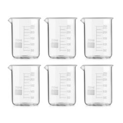 High Quality Borosilicate 3.3 Glass Beakers - 250 ml 6 pcs with Graduation Marks, Pack of 6