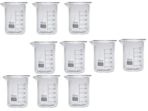 Borosilicate 3.3 Glass Beaker 50 ml with +0.5/-0.5 Tolerance (Set of 10 Units). (Complete Graduated Mark 50 ml) 