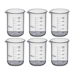 High Quality Borosilicate 3.3 Glass Beakers - 500 ml with Graduation Marks, Pack of 6 