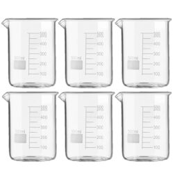 High Quality Borosilicate 3.3 Glass Beakers - 500 ml with Graduation Marks, Pack of 6 