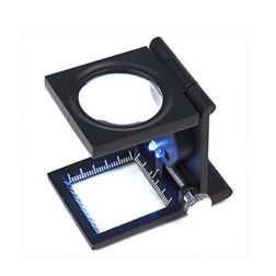 Foldable 10x Magnifying Glass Microscope with Precision Scale (Metal, Black)