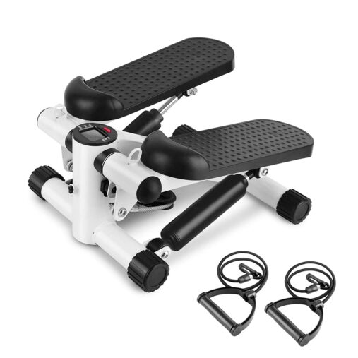 Steel and ABS Mini Stepper for Cardio, Strength Training - Adjustable Step Exercise Machine with Display Monitor and Resistance Bands for Home/Gym Fitness Workouts for Men & Women (White)