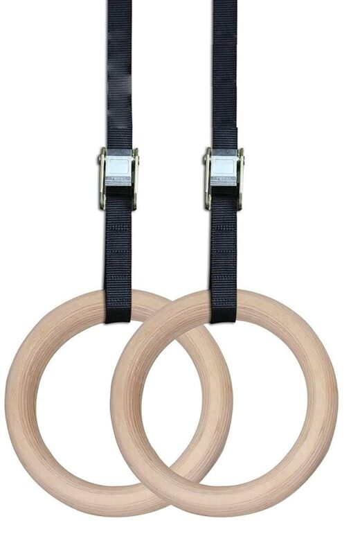 Gymnastic Wooden Rings with Heavy Duty Adjustable Strap | Roman Rings Perfect for Calisthenics Competition and Conditioning Training