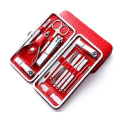 Manicure Pedicure Nail Tools With Leather Case Color May Vary, 16 Pcs