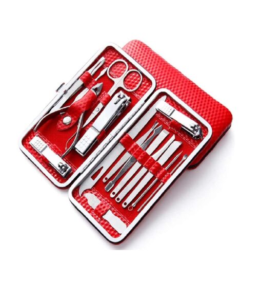 Manicure Pedicure Nail Tools With Leather Case Color May Vary, 16 Pcs