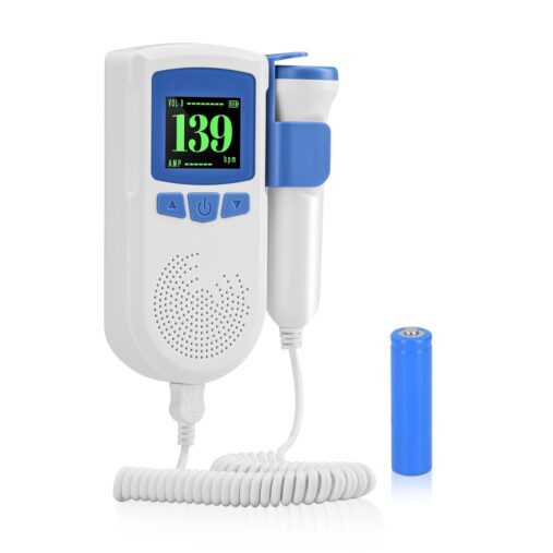 Fetal Doppler | Fetal Heart Rate Monitor for Home and Clinic with USB Charging, Headphone Jack with Built-in Speaker (White & Blue)