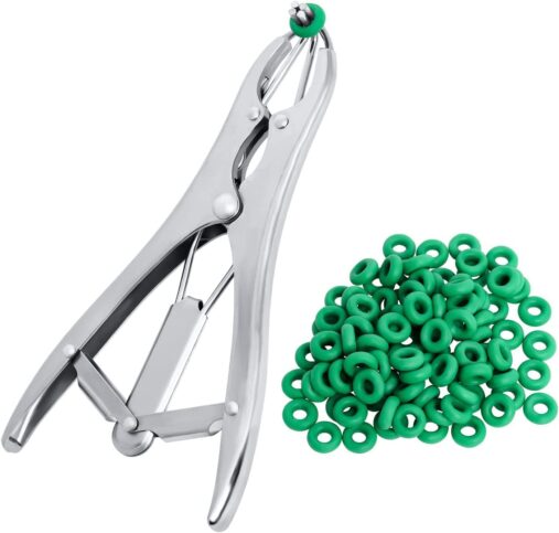 Elastration Castrator Forcep Bander Snap Pliers with 50 Pcs Castrator Ring, Balloon Expander Tool, Snap Pliers for Cattle Goats Cows Sheep Pig (STAINLESS STEEL)