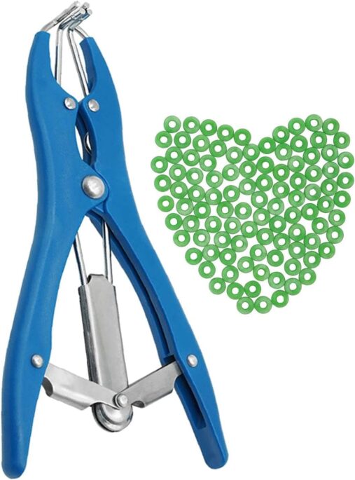 Elastration Castrator Forcep Bander Snap Pliers with 50 Pcs Castrator Ring, Balloon Expander Tool, Snap Pliers for Cattle Goats Cows Sheep Pig (PLASTIC)