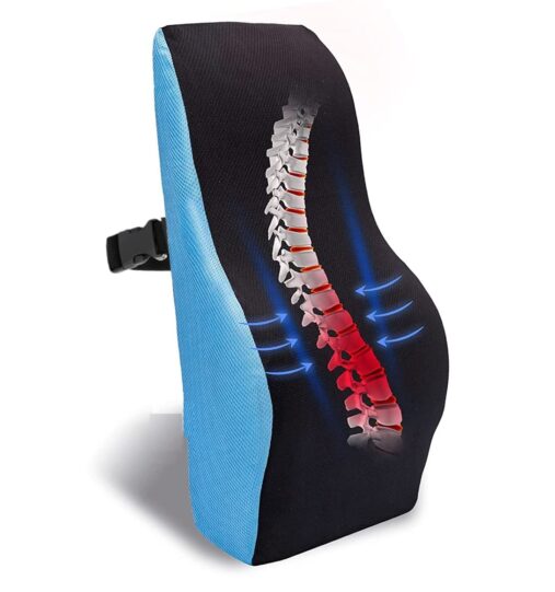 "Orthopaedic Lumbar Support Back Rest for Chair Car/Back Support Pillow for Car, Gaming Chair, PU Foam/Ergonomic Backrest Cushion for Back Pain Improve Posture, Adjustable Straps (Blue)"