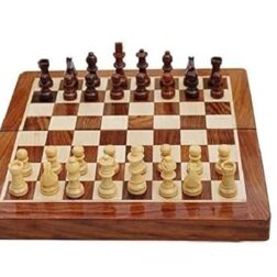 Wooden Handcrafted Folding Magnetic Chess Board with Extra Queens for Kid, Adult (18 x18 Inches)