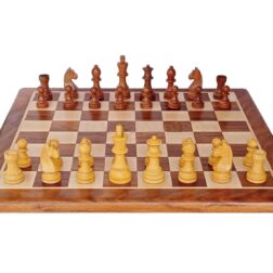 "Wooden Chess Board Flat - 17"" x 17"" with Chess Pieces - King Size 3"" with 2 Extra Queens - Chess Board Set Wooden for Kids Adults