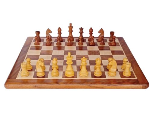 "Wooden Chess Board Flat - 17"" x 17"" with Chess Pieces - King Size 3"" with 2 Extra Queens - Chess Board Set Wooden for Kids Adults