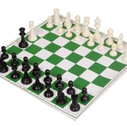 17 X 17 Inches Roll- Up Vinyl Tournament Chess Board Set, with Storage Bag, Chess Pieces and Extra Queens for Adult