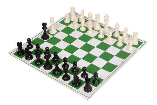 17 X 17 Inches Roll- Up Vinyl Tournament Chess Board Set, with Storage Bag, Chess Pieces and Extra Queens for Adult