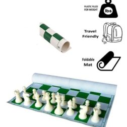 18.2'' x 18.2'' Tournament Chess Vinyl Foldable Chess Game with Solid Plastic Pieces (with Two Extra Queens + Vinly Pouch) - for Professional Chess Players -