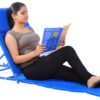 Adjustable Orthopaedic Back Rest with Lumbar Support and Memory Foam Cushion - Foldable and Portable (Blue) with Extra Length Mat and Pillow Inside