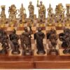 Hand Crafted Roman Brass Chess Set with Wooden Board, 2 Players for kids and adults,Brown