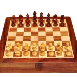 "HANDICRAFTS 12 Inches Cupboard Style Wooden Chess Board Set Made With Rose Wood And Maple Wood Foldable. Brown (12 X 12 Inches), Kids"