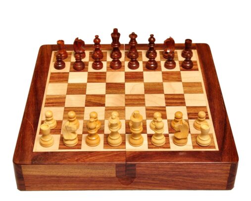 "HANDICRAFTS 12 Inches Cupboard Style Wooden Chess Board Set Made With Rose Wood And Maple Wood Foldable. Brown (12 X 12 Inches), Kids"