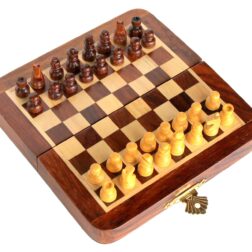 "7"" X 7"" - Wooden Travel Folding Small Chess Game Board Set + Wooden Magnetic Crafted Pieces, Kid, Brown"