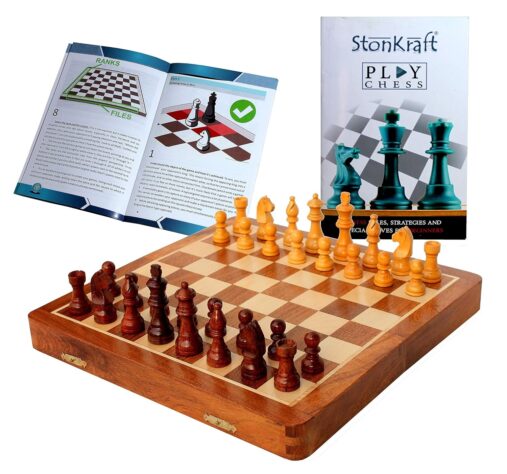 12"X 12" Collectible Foldable Wooden Chess Game Board Set with Magnetic Crafted Premium Wood Pieces (12 Inch X 12 Inch),for-All Ages, All Ages, Brown