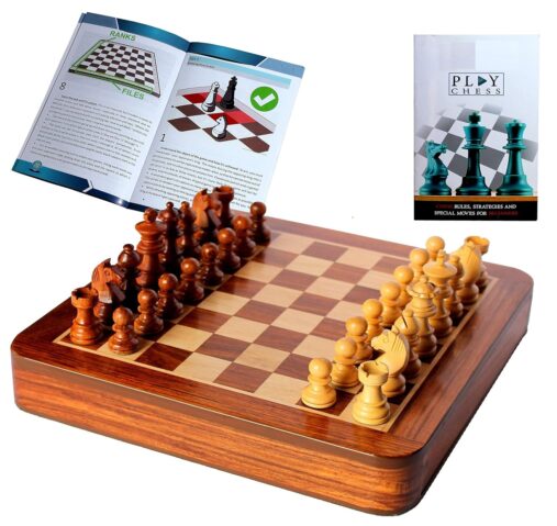 12" X 12" Collectible Wooden Drawer Chess Game Board Set + Wooden Crafted Pieces - 6 Years and Up