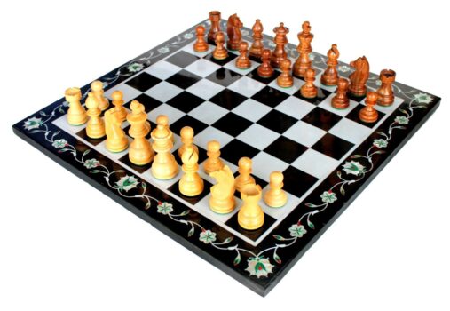 12"x12" Collectible Marble Pietra Dura Chess Board Game Set + Wood Carved Piece ,for all ages