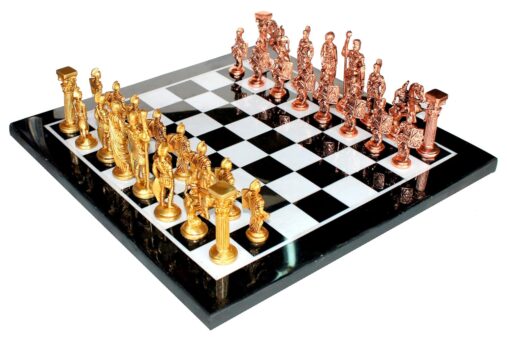 15" x 15" Collectible Black Marble Chess Board Game Set + Brass Roman Pieces