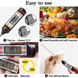 Meat Thermometer, Instant Read Digital Food Thermometer with Long Probe for Smokers,Grilling,Turkey,Milk,Candy,BBQ and Kitchen