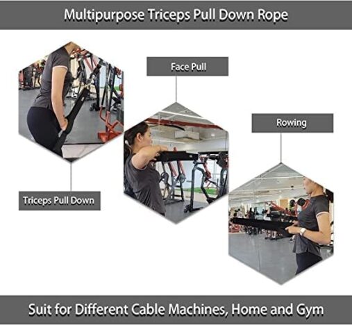 Triceps Rope Cable Attachment, Pull Down Rope and Long Fitness Rope with 2 Handle Sets, Heavy Duty Snap Rope for Gym, Cable Machine for Push Downs, Crunches, Face Pulls