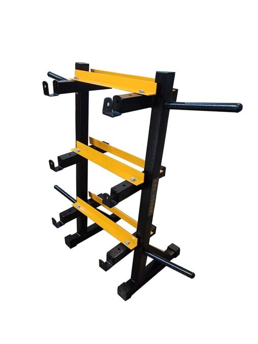 3-in-1 Dumbbell Rack with Bar Holder & Weight Plate Stand (Black & Yellow) - Image 4