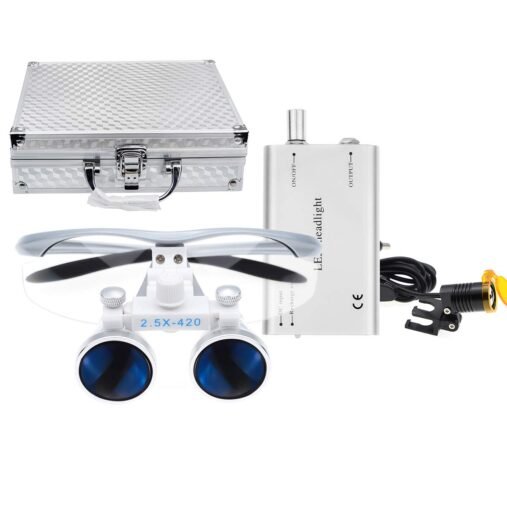 2.5X Binocular Surgical Loupes 420mm with 3W LED Headlight, Filter & Aluminum Case - Image 2