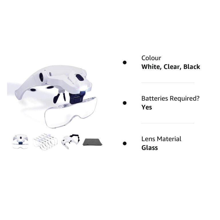LED Illuminated Headband Magnifier Visor with Cleaning Cloth- 1X to 3.5X Zoom with 5 Detachable Lenses – Hands Free Head Worn Lighted Magnifying Glass for Inspecting & Electronic Repair - Image 3