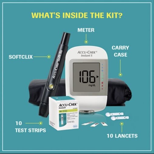 Accu-Chek Instant S Glucometer Kit with 10 Strips & Lancets - Image 6