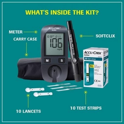 Accu-Chek Active Glucometer Kit with 10 Strips, Lancets & Lancing Device - Image 4