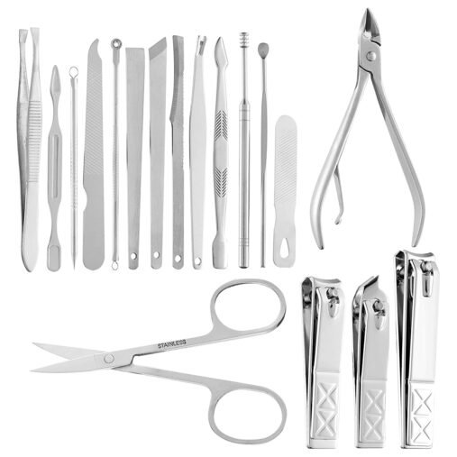 18 Pieces Manicure Kit, Pedicure Tools for Feet, Nail Clipper, Ear Pick Tweezers, Manicure Pedicure Set for Women and Men, Brown - Image 2