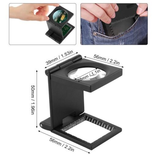 Foldable 10x Magnifying Glass Microscope with Precision Scale (Metal, Black) - Image 6