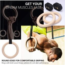 Gymnastic Wooden Rings with Heavy Duty Adjustable Strap | Roman Rings Perfect for Calisthenics Competition and Conditioning Training - Image 7