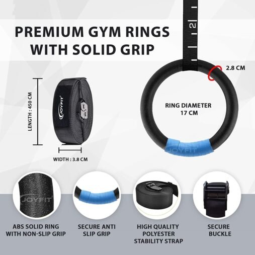 Gym Rings -with 990 lbs Load Capacity, Adjustable Buckle Straps for Cross-Training Workout, Exercise,(Set of 2) (Black) StrengthTraining,Gymnastics, Bodybuilding, Pull Ups for Men and Women - Image 6