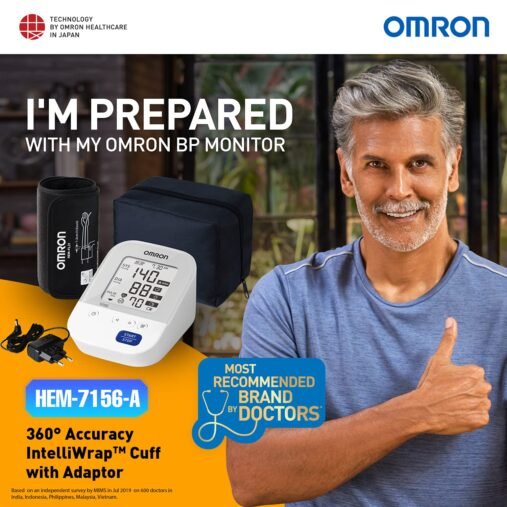 Omron HEM 7156A Digital Blood Pressure Monitor (Adapter Included) with 360° Accuracy Intelli Wrap Cuff for All Arm Sizes (White) - Image 2