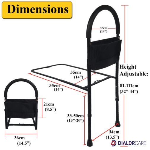Bedside Safety Rail – Adjustable Bed Assist Handle with Storage Pouch - Image 2