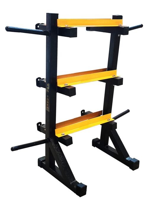 3-in-1 Dumbbell Rack with Bar Holder & Weight Plate Stand (Black & Yellow) - Image 3