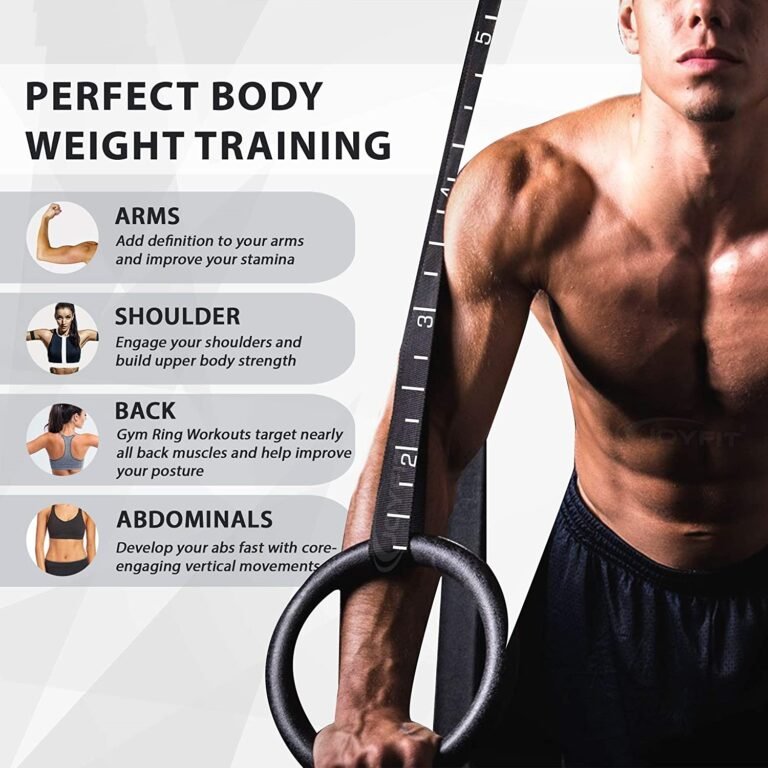 Gym Rings -with 990 lbs Load Capacity, Adjustable Buckle Straps for Cross-Training Workout, Exercise,(Set of 2) (Black) StrengthTraining,Gymnastics, Bodybuilding, Pull Ups for Men and Women - Image 2