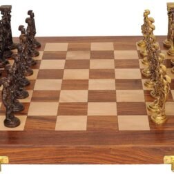 Hand Crafted Roman Brass Chess Set with Wooden Board, 2 Players for kids and adults,Brown - Image 2