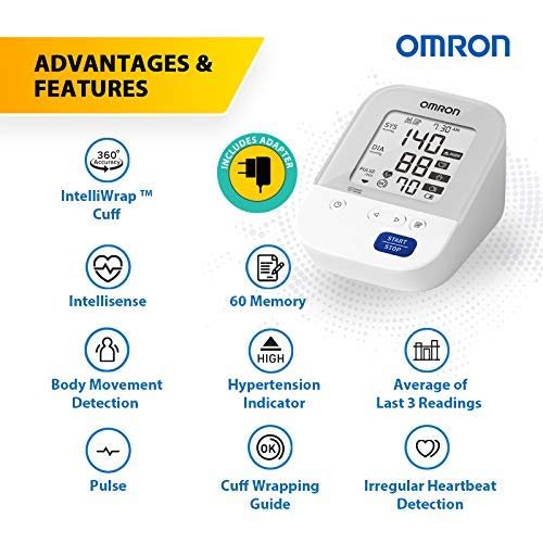 Omron HEM 7156A Digital Blood Pressure Monitor (Adapter Included) with 360° Accuracy Intelli Wrap Cuff for All Arm Sizes (White) - Image 4