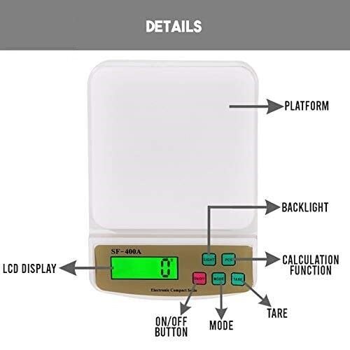 Kitchen Weighing Scale with Adaptor 10 kg with Tare Function SF 400A - Image 2