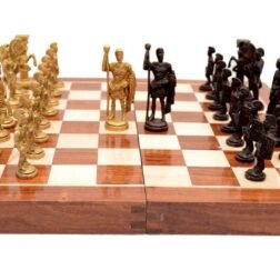 Hand Crafted Roman Brass Chess Set with Wooden Board, 2 Players for kids and adults,Brown - Image 3