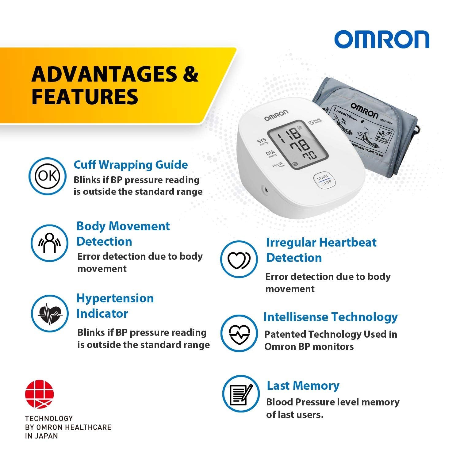 HEM 7121J Fully Automatic Digital Blood Pressure Monitor with Intellisense Technology & Cuff Wrapping Guide for Most Accurate Measurement (White) - Image 3