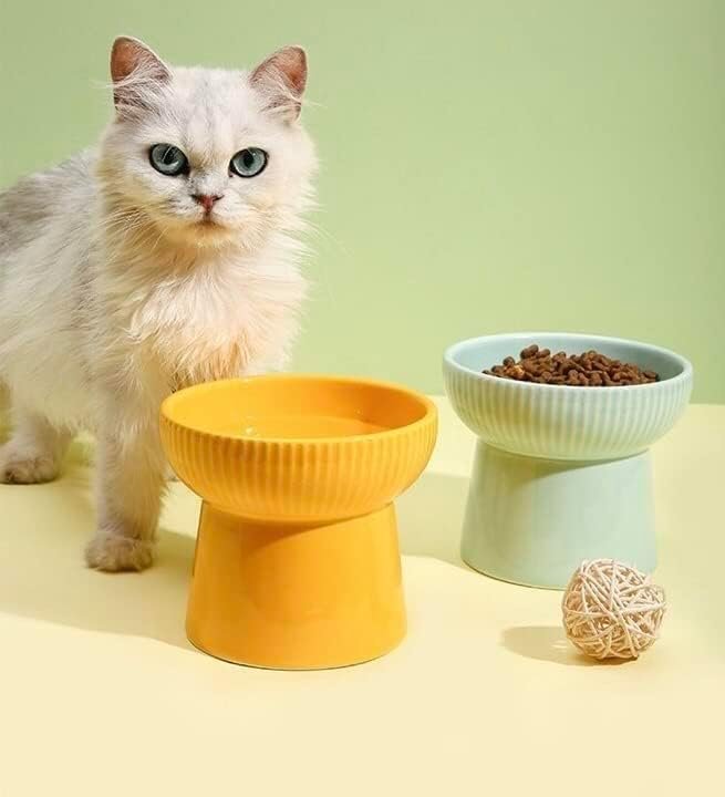 Ceramic Cat Food Or Water Bowl, Raised Cat Feeder Dishes with Stand | Stress Free Backflow Prevention, Anti Vomiting & Reduce Neck Burden (Multicolor) - Image 3