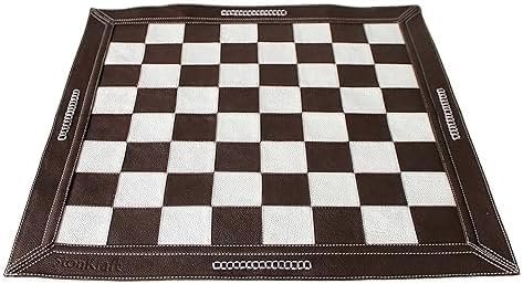 Tournament Chess Board, Genuine Leather Roll-up Set, 19 x 19 inches, Dark Tan - Image 2